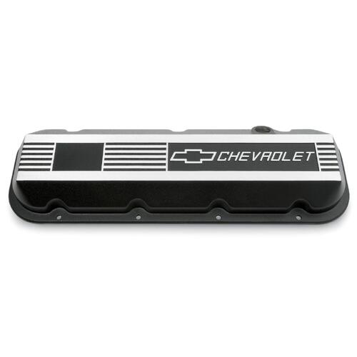 GM Performance Valve Covers, Stock Height, Cast Aluminum, Black Wrinkle, Chevrolet Logo, Chevy, Big