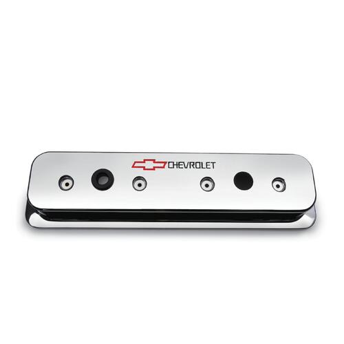 GM Performance Valve Covers, Tall, Cast Aluminum, Chrome, Chevrolet Logo, Centerbolt, Chevy, Small