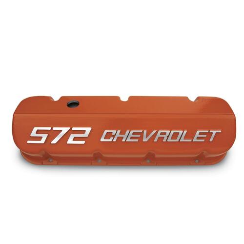 GM Performance Valve Covers, Tall, Cast Aluminum, Orange, Chevy Logo, Chevy, Big Block, Pair