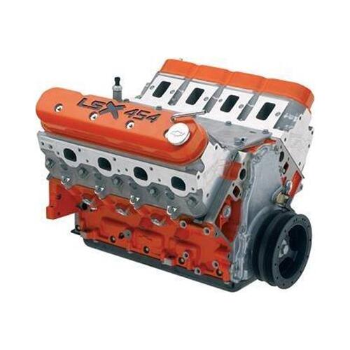 GM Performance Crate Engine, Long Block, LSX454, Hydraulic Roller Tappet, 1-Piece Rear Main, Orange Valve Covers, Gen III/IV LS, Chevy, E