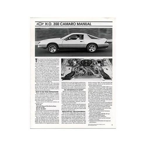 GM Performance Book, "H.O. 350 Camaro Manual", 8 Pages, Paperback, Each