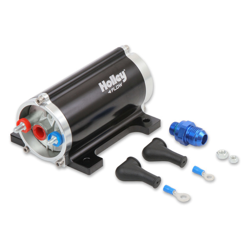 Holley Fuel Pump, Electric, 105 GPH, Gasoline / Diesel / E85, Carbureted, Universal, Aluminum, Black Anodized, Each