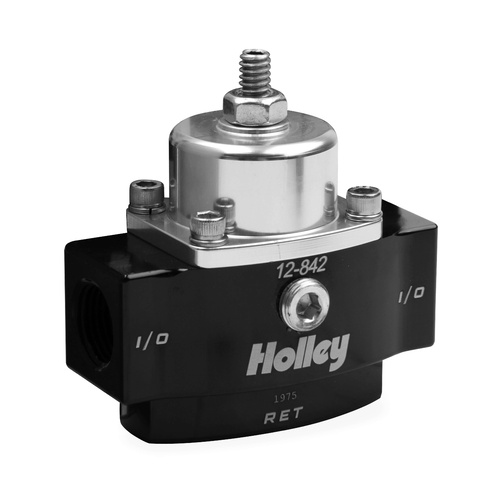 Holley Fuel Pressure Regulator, Inline, 4.5-9 psi, Billet Aluminium, 3/8 in. NPT Female Threads, Gasoline, Carb Usage