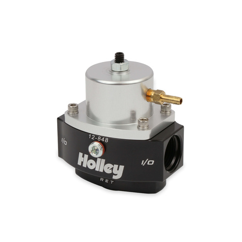 Holley Fuel Pressure Regulator, Billet Aluminium, Black/Clear Anodised, 40-70 psi, -10 AN Female Inlet/Oulet, Each