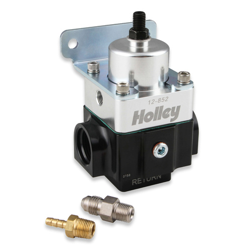 Holley Fuel Pressure Regulator, VR Series, Inline, Return Style, 4-9 psi, Billet Aluminium, Black/Clear Anodised, Each