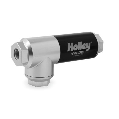 Holley Fuel Filter, Aluminium, Pressure Regulator, Inline, Return, 59.5 psi, 10 Micron, Fuel Injection, 175 GPH, -8 AN Ports, Each