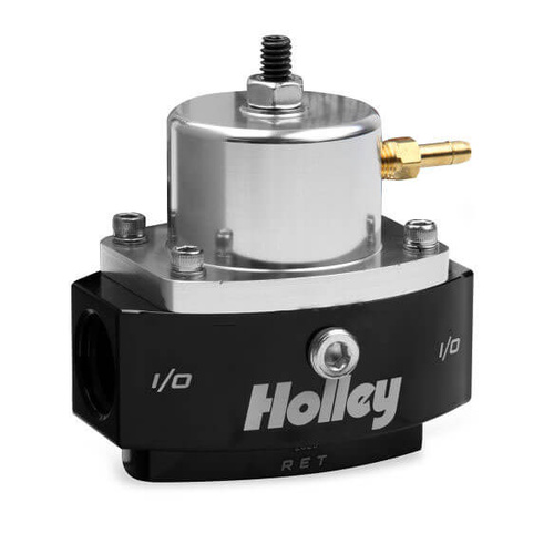 Holley Fuel Pressure Regulator, HP Billet, Inline, Return Style, 4-65 psi, Billet Aluminium, Black/Clear Anodised