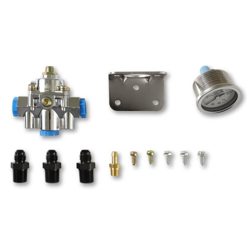 Holley Fuel Pressure Regulator, 15-60 PSI, Bypass, Chrome, Aluminium, w/ Fittings and Gauge, Kit
