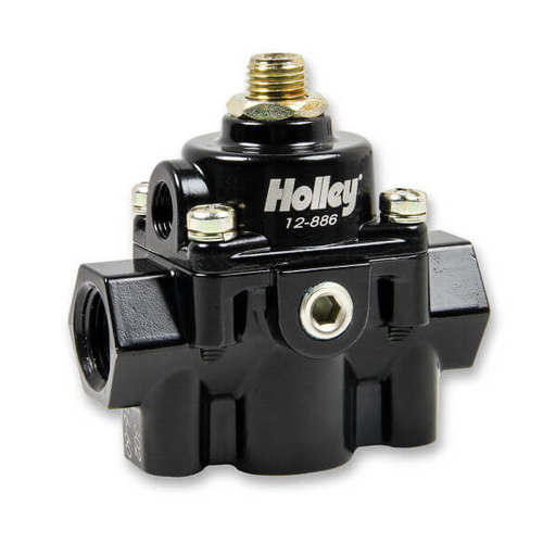 Holley Fuel Pressure Regulators, Adjustable, Return, Inline, 15-60 psi, Aluminium, Black, One 3/8 in. NPT Female Inlet, One 3/8 in. NPT Female Outlet,