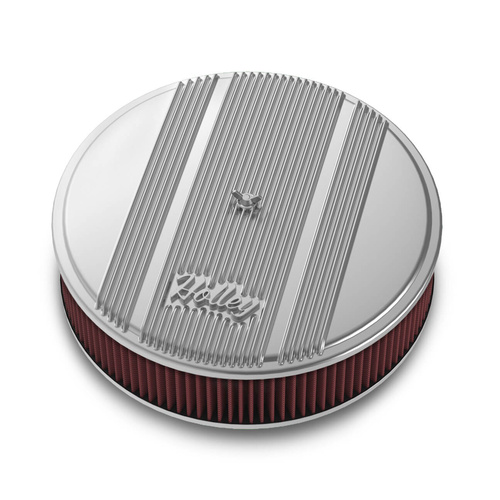 Holley Air Cleaner, 14 in. Dia, 3 inch Height, Red Washable, Polished, Cast Aluminum, Each