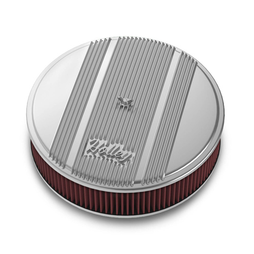 Holley Air Cleaner, 14 in. Dia., 3 inch Height, Red Washable, Polished, Cast Aluminum, Each