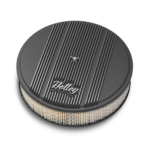 Holley Air Cleaner, 14 in. Dia, 3 inch Height, White Paper, Satin Black Machined, Cast Aluminum, Each