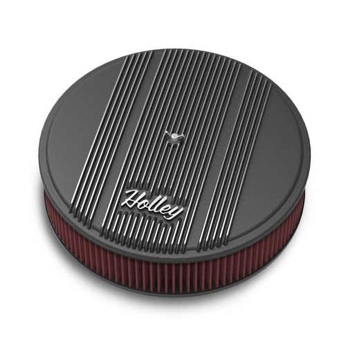 Holley Air Cleaner, 14 in. Dia., 3 inch Height, Red Washable, Satin Black Machined, Cast Aluminum, Each
