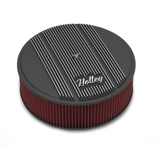 Holley Air Cleaner, 14 in. Dia., 4 inch Height, Red Washable, Satin Black Machined, Cast Aluminum, Each