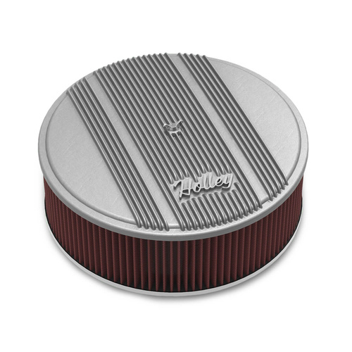 Holley Air Cleaner, 14 in. Dia., 4 inch Height, Red Washable, Natural, Cast Aluminum, Each