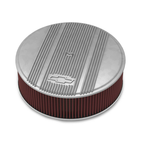 Holley Air Cleaner, 14 in. Dia., 4 in. Height, Red Washable, Natural, Cast Aluminum, w/ GM Bowtie Logo, Each