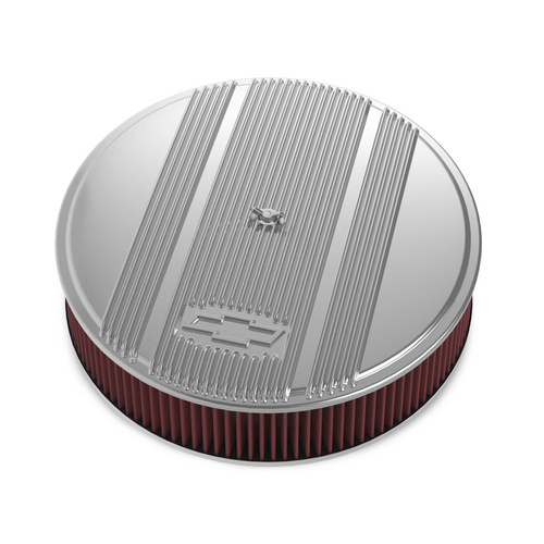Holley Air Cleaner, 14 in. Dia., 3 in. Height, Red Washable, Polished, Cast Aluminum, w/ GM Bowtie Logo, Each