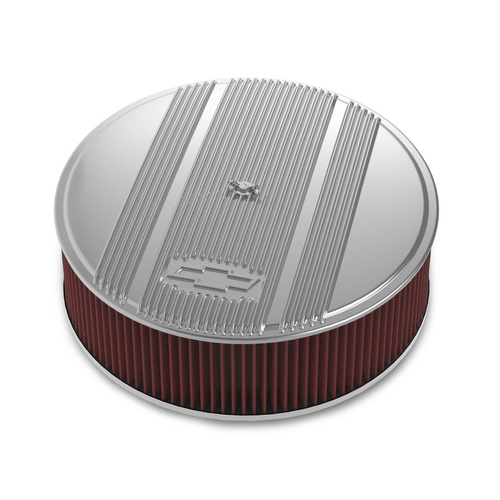 Holley Air Cleaner, 14 in. Dia., 4 in. Height, Red Washable, Polished, Cast Aluminum, w/ GM Bowtie Logo, Each