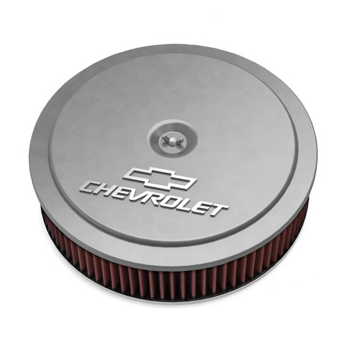Holley Air Cleaner, 14 in. Dia, 3 in. Height, Red Washable, Natural, Cast Aluminum, w/ GM Bowtie Logo, Each
