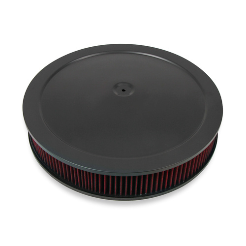 Holley Air Cleaner, 16 in. Dia, 3 in. Height, Red Washable, Black, Stamped Steel, Each