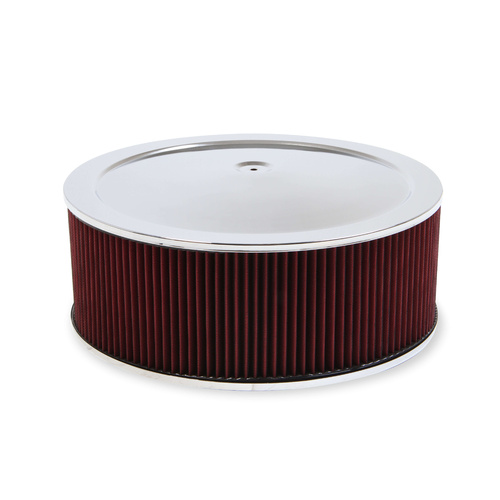 Holley Air Cleaner, 16 in. Dia, 6 in. Height, Red Washable, Chrome, Stamped Steel, Each