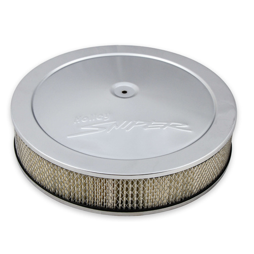 Holley Air Cleaner, 14 in. Dia, 3 in. Height, White Paper, Chrome, Stamped Steel, Each