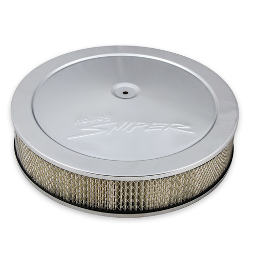 Holley Air Cleaner, 14 in. Dia., 3 in. Height, White Paper, Chrome, Stamped Steel, Each