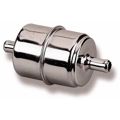Holley Fuel Filter Inline Chrome Steel 3/8 in. Hose Barb Inlet and Outlet Each