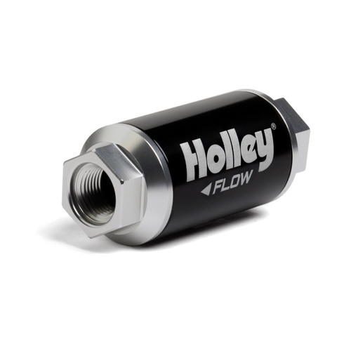 Holley Fuel Filter Inline Billet Aluminium Stainless Mesh 100 Microns 100 GPH 3/8 in NPT Female Threads Each