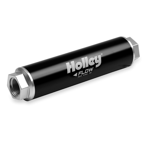 Holley Fuel Filter, VR Series Billet, Inline, 460 gph, 10 microns, Black Housing, Synthetic Fiber Element, Each