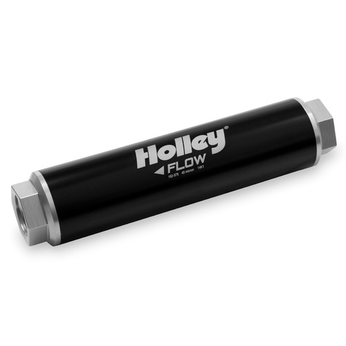 Holley Fuel Filter, VR Series Billet, Inline, 460 gph, 40 microns, Black Housing, Synthetic Fiber Element, Each