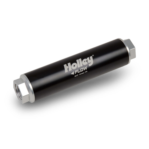 Holley Fuel Filter, VR Series Billet, Inline, 460 gph, 100 microns, Black Housing, Synthetic Fiber Element, Each