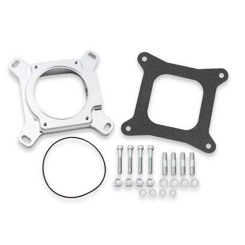 Holley EFI Throttle Body Adapter, Throttle Body to Carbureted Manifold Adapter, Open Center, Billet Aluminium, Polished, 1.00 in. Height, Square Bore