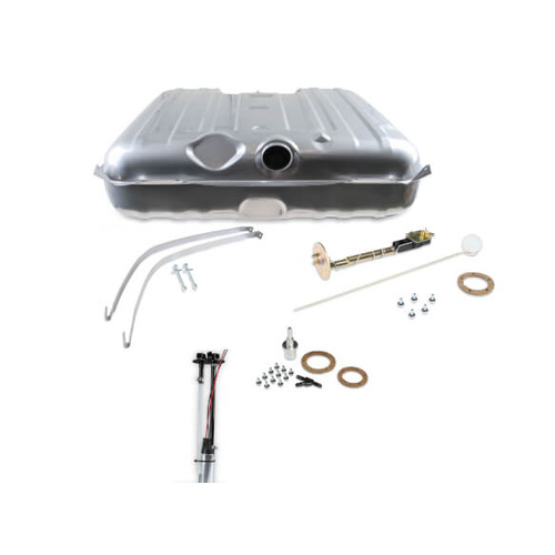 Sniper Fuel Tank, 18 Gallon, 255 LPH, 0-90 Ohms, Gasoline, 1958 For Chevrolet Coupe Sedan, Steel, Silver, Powdercoated, Kit