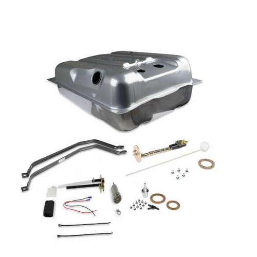 Sniper Fuel Tank, 18 Gallon, 400 LPH, 73-10 Ohms, Gasoline, 1970-74 For Dodge Challenger, Steel, Silver, Powdercoated, Kit