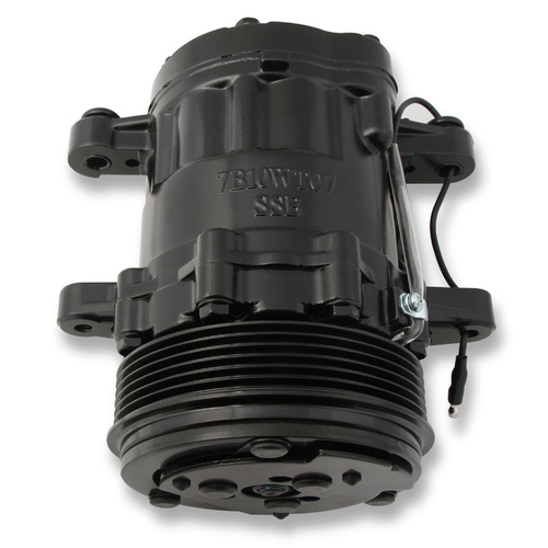 Holley Air Conditioning Compressor, Sanden SD-7 Type, Aluminium, Black, Clutch, 6-Groove, Serpentine Pulley, Each