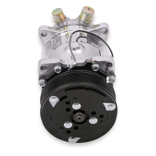 Holley Air Conditioning Compressor, Sanden 508 Type, Aluminium, Polished, Clutch, 6-Groove, Serpentine Pulley, Each