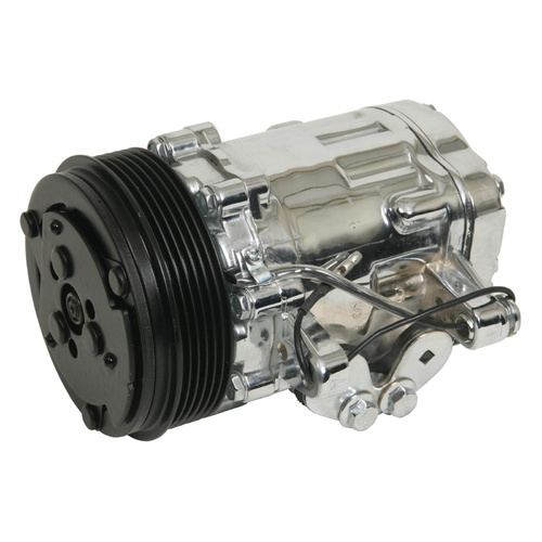 Holley Air Conditioning Compressor, Sanden SD-7 Type, Aluminium, Polished, Clutch, 6-Groove, Serpentine Pulley, Each