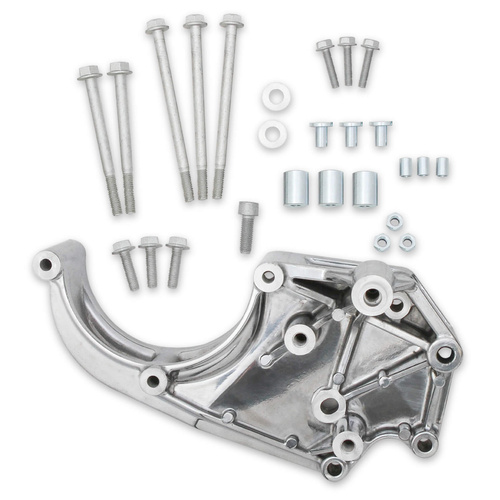Holley Air Conditioner Bracket, Passenger Side, Aluminium, Polished, Sanden 508, For Chevrolet, Small Block LS, Each