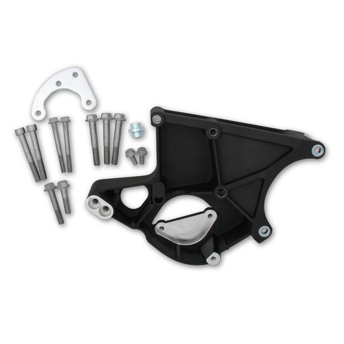 Holley Alternator and Power Steering Brackets, Driver Side, Cylinder Head Mount, Aluminium, Black Powdercoated, For Chevrolet, Small Block, Each