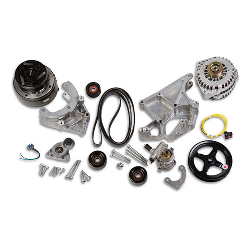 Holley Pulley Kit, LS Swap, Serpentine, Alternator, Power Steering, A/C, GM Type 2, 130 Amp Alternator, Natural, Kit