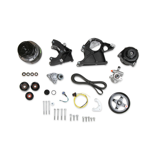 Holley Pulley Kit, LS Swap, Serpentine, Alternator, Power Steering, A/C, GM Type 2, 130 Amp Alternator, Black, Kit