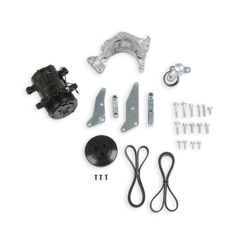 Holley Pulley Kit, LS Swap, Serpentine, A/C, Sanden SD-7, Black, Kit