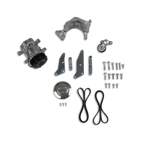 Holley Pulley Kit, LS Swap, Serpentine, A/C, Sanden SD-7, Polished, Kit
