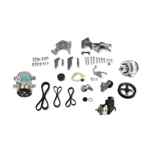 Holley Pulley Kit, LS Swap, Serpentine, Alternator, Power Steering, A/C, GM Type 2, 105 Amp Alternator, Kit