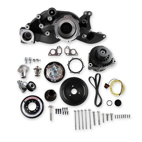 Holley Accessory Drive System, Mid-mount, 6-groove, Serpentine, with Alt/Tensioner/SFI Damper, Black, For Chevrolet, LS, Kit
