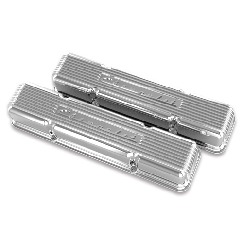 Holley Valve Cover, Vintage Series, GM Licensed, 3.3 in. Height, Small Block For Chevrolet, Cast Aluminum, Polished, Pair