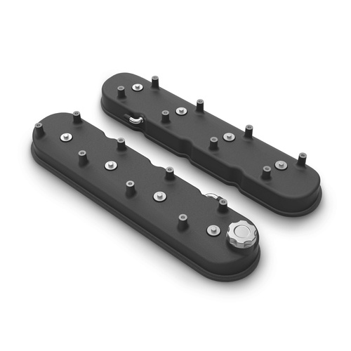 Holley Valve Cover, w/ Coil Mounts, Tall Height, GM LS Engines, Cast Aluminum, Satin Black, Pair