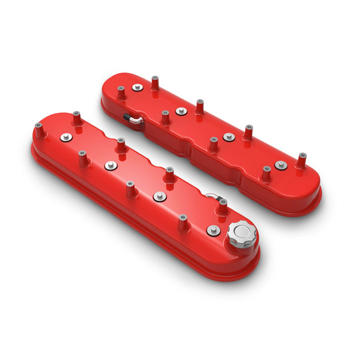 Holley Valve Cover, w/ Coil Mounts, Tall Height, GM LS Engines, Cast Aluminum, Gloss Red, Pair