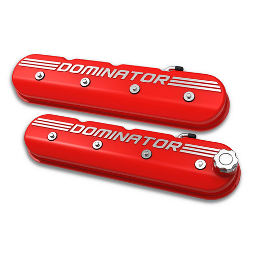 Holley Valve Cover, Dominator, Tall Height, GM LS Engines, Cast Aluminum, Gloss Red, Pair